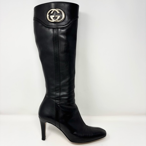 Gucci by Tom Ford GG Logo Black Leather Knee High Boots Size 8.5 Vintage - Picture 11 of 16
